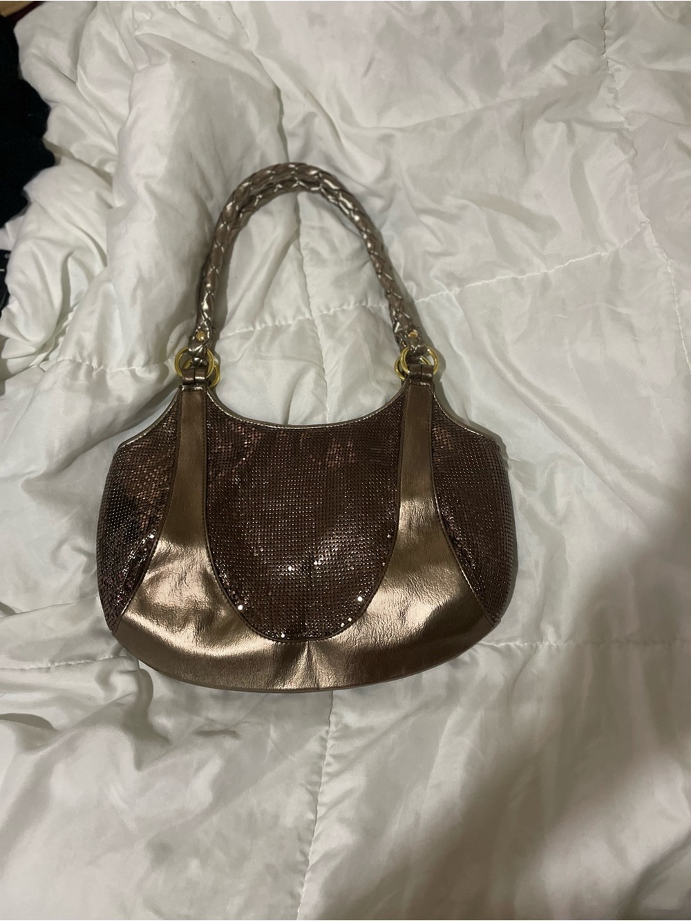 Whiting & Davis Metallic Bronze Evening Shoulder Bag
